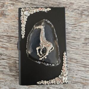 Handcrafted Black and Silver Giraffe Embellished Business Card Holder